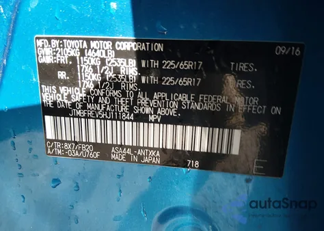 2017 Toyota Rav4 Le z USA, uszkodzony, nr VIN JTMBFREV5HJ111844